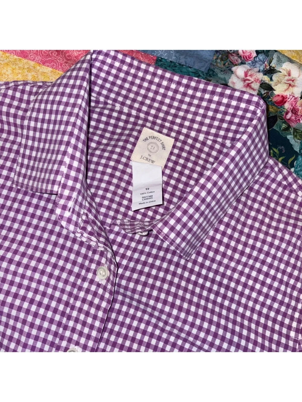 J.Crew The Perfect Shirt $79 Woman Size 2 Tall Purple Gingham Cotton ButtonDown